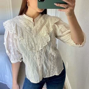 Free People Ivory Lace Detail Blouse